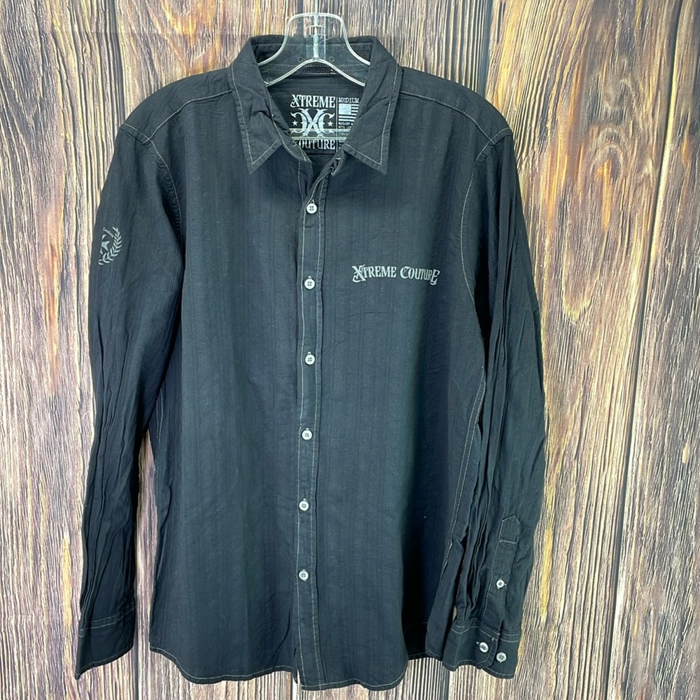 ⭐️NWOT Xtreme Couture Mens graphic long sleeve button up shirt SZ Med.